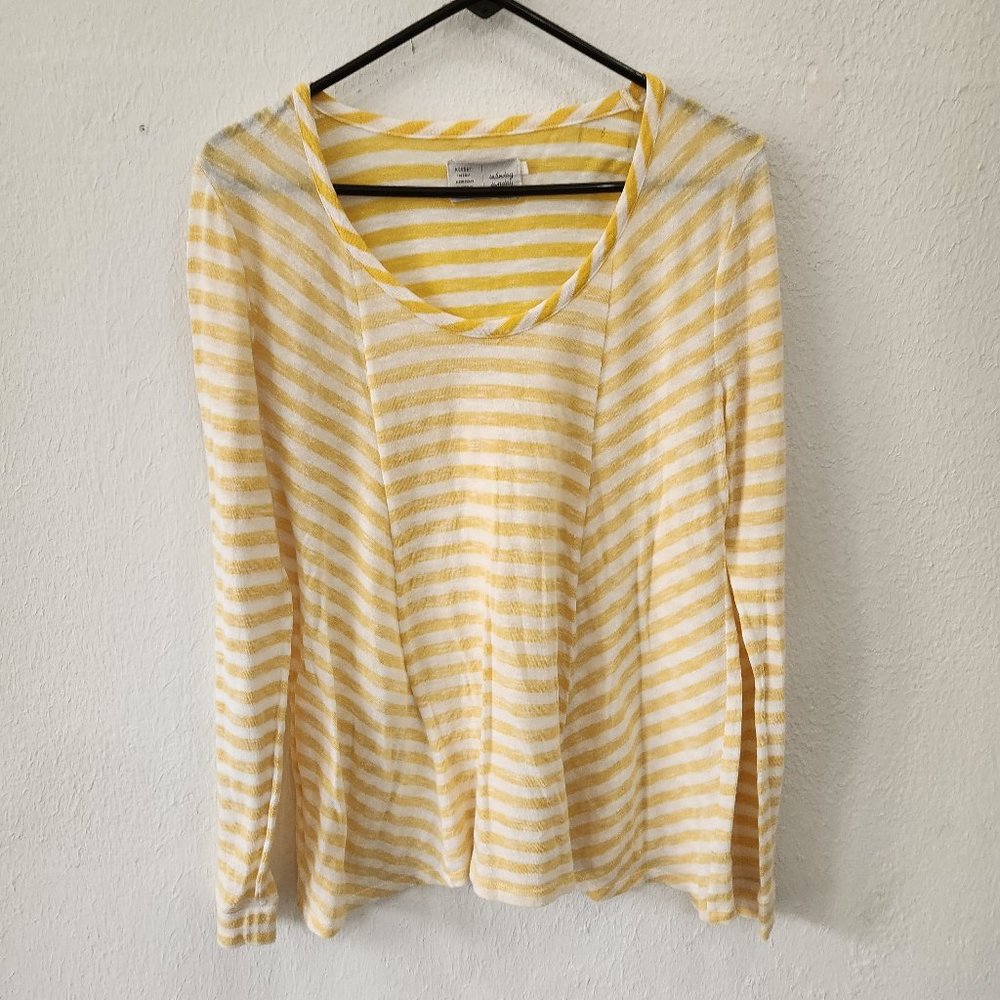 Anthropologie Saturday Sunday Top Large Yellow Striped Scoop Neck Shirt Pullover